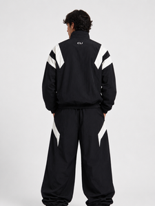 Oversized Color Block Nylon Windbreaker Unisex Tracksuit Custom Reflective Contrast Panel Full Zip Stand Collar OEM <b>Track</b> <b>Jacket</b> - Product Image 4