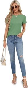 T-shirt pour femme, couleur unie, col rond, manches courtes, coupe classique, 100% coton jersey, style décontracté, respirant, à porter au printemps et en été - Product Image 5