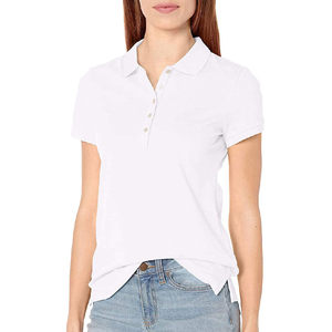 Camiseta Polo de Manga Corta para Mujer, 100% Algodón Piqué Blanco de Alta Calidad, Corte Regular, Color Sólido, en Venta - Product Image 2