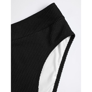 Conjunto de Bikini Clásico Negro para Mujer, Textura Acanalada, Traje de Baño de Dos Piezas, Cintura Alta, Control de Abdomen - Product Image 5