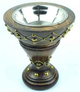 Brûleur d'encens en bois d'acacia avec finition métallique, design laser fantaisie, porte-encens en métal, prix abordable, porte-encens artisanal pour la maison - Product Image 4