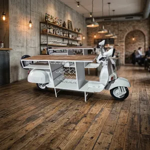 Comptoir de bar vintage en bois de scooter recyclé, reproduction industrielle sur le thème automobile, 240x50x110cm, pour café et restaurant - Product Image 4