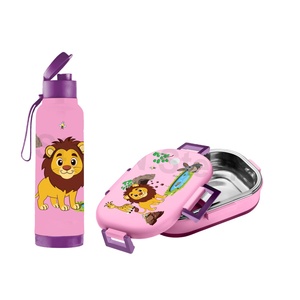 Fiambrera con estampado de León rosa con juego de niños más cálidos para la escuela Tiffin Box Metal pulido con botella - Product Image 1