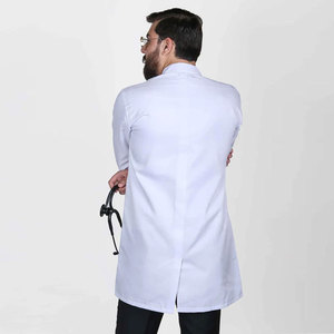 Bata de Laboratorio para Hombre, Blanca, de Algodón y Poliéster, Manga Larga, Uniforme de Hospital con Bolsillo y Porta Identificación - Product Image 3