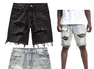 ผู้ผลิตกางเกงยีนส์ขาสั้นทรงวินเทจเอวสูงแบบขาดๆ ซีดๆ สไตล์แบ็กกี้ กางเกงยีนส์ขาสั้นผู้ชายสั่งทำพิเศษ - Product Image 4