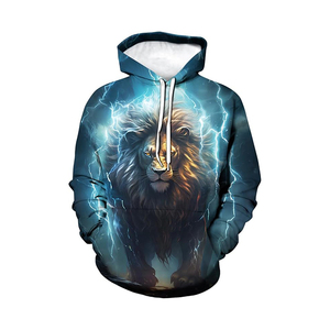 Sudadera con Capucha para Hombre, Estampado de León, Corte Regular, Informal, para Otoño, Tejida, 100% Algodón, Sublimación Digital, Secado Rápido - Product Image 3