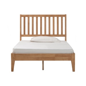 Southwestern <b>Queen</b> <b>Size</b> Wood <b>Bed</b> Frame Minimalist Vertical Slat Headboard Natural Oak Finish Platform <b>Bed</b> Bedroom Furniture - Product Image 2