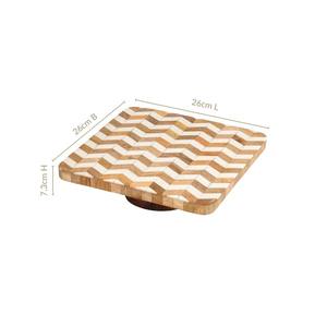 Support à gâteau carré en bois fait main avec incrustation motif chevrons, plateau de service de luxe en bois pour desserts et pâtisseries, idéal pour mariages et fêtes - Product Image 4