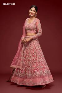 Conjunto de Lehenga-Choli Rosa Semisellado con Bordado de Zari-Badla-Glitter Dori y Red Suave de Alta Calidad, Venta al por Mayor - Product Image 6