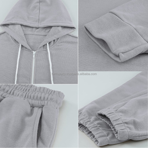 Unisex High Quality Winter <b>Running</b> Sweat Suit Long 2-Piece Set Custom Logo Casual Solid Pattern Track Jackets Hoodie Patches - Product Image 6