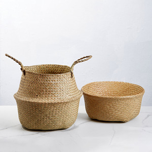 Home & kitchen decor organization <b>basket</b> best quality natural folded seagrass belly <b>baskets</b> - Product Image 6