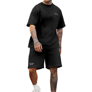 Ensembles décontractés pour hommes, 2 pièces, tenues d'été, t-shirt extensible athlétique et shorts de jogging à cordon de serrage, ensembles de survêtements - Product Image 1