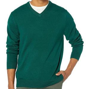 Pull en tricot à col en V bleu clair pour homme, coupe classique, décontracté, pour l'automne, 100% coton, respirant, couleur unie, manches longues - Product Image 4