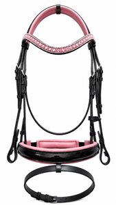 Leather <b>Padded</b> Bridle Horse Tack Headpiece Crystal Browband Cushioned Noseband Custom Logo Dressage Riding Training <b>Smart</b> - Product Image 4