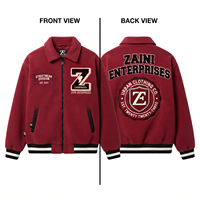 Veste en polaire fine 240 GSM, douce et chaude, bordeaux, avec bordure contrastée en tricot côtelé, broderie personnalisée, patch tissé, logo imprimé