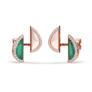Elegant Natural Diamond <b>Earrings</b> 10K 14K 18K Gold Half Moon Geometric Design <b>Green</b> Pink Stone Stud <b>Earrings</b> Luxury Jewelry - Product Image 5