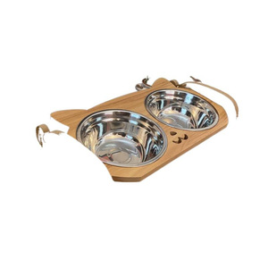 Bols pour chats et chiens en céramique écologiques avec support en bois, bols surélevés pour animaux de compagnie - Product Image 3