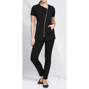 Tunique d'uniforme de salon et spa unisexe personnalisée, fermeture éclair métallique sur le devant, manches courtes, tissu respirant en polyester/coton - Product Image 2