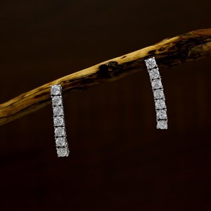 Moissanite Bar Earrings Dainty Linear Studs Gold Plated Sterling Silver Minimalist Gemstone Jewelry <b>Gift</b> Women Elegant - Product Image 3