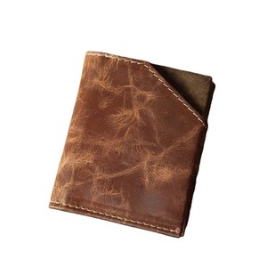 Brown Genuine Leather <b>Men</b> Trifold <b>Wallet</b> Minimalist Mini Cardholder Cash Slot Vintage Contrast Stitching Pocket <b>Small</b> Male Purse - Product Image 2