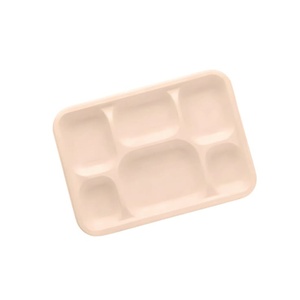 Assiette à déjeuner en bagasse de canne à sucre de qualité supérieure, 6 compartiments, écologique, biodégradable, compatible micro-ondes, solution d'emballage pour les cantines - Product Image 1