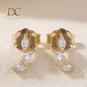 Boucles d'oreilles élégantes en or massif 14 carats avec diamants de laboratoire taille marquise brillant pour femme, certifiées IGI - Product Image 4