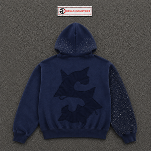 Sweat à capuche zippé bleu marine pour homme, motif graphique Fast Money, en polaire oversize avec manches ornées de strass, style streetwear décontracté, manches classiques - Product Image 6