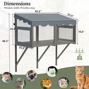 Catio per Gatti da Interno, Cuccia in Legno da Finestra Espandibile, Sicura e Confortevole per Gatti Multipli, Tenda per Animali Domestici - Product Image 5
