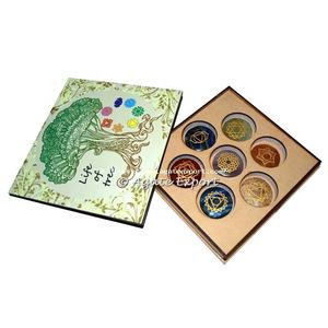 Juego de discos de 7 Chakras grabados más vendidos hechos a mano con caja impresa en forma de árbol colorido hecha de piedras originales artesanía de piedra semipreciosa - Product Image 1