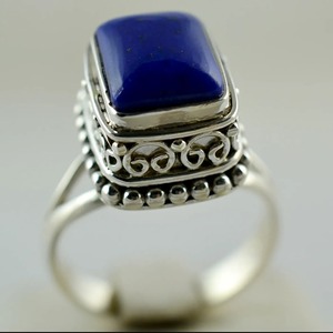 <b>Lapis</b> <b>Lazuli</b> <b>Ring</b> 925 Sterling Silver Handmade Boho Statement Promise Jewelry for Women Natural Cushion Shape Gemstone Jewelry - Product Image 2