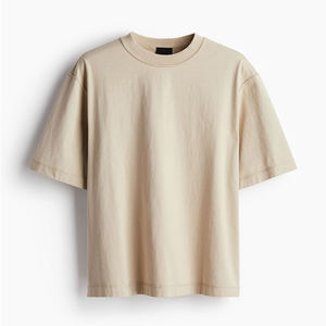T-shirt unisexe beige à col rond surdimensionné, 100% coton, coupe décontractée, impression numérique, logo personnalisé - Product Image 1
