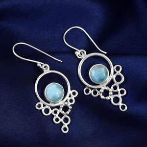 New Geometric <b>Fine</b> <b>Earrings</b> S925 Sterling Silver Natural Larimar Bezel Setting Bohemia Style Women's Everyday Wear <b>Fine</b> Jewelry - Product Image 2