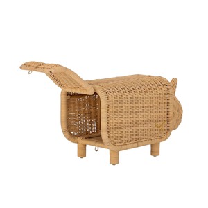 Handwoven Rattan Rhino <b>Basket</b> <b>with</b> <b>Lid</b> Woven Animal Toy Storage Organizer Bin Kids Safari Playroom Floor Hamper - Product Image 3