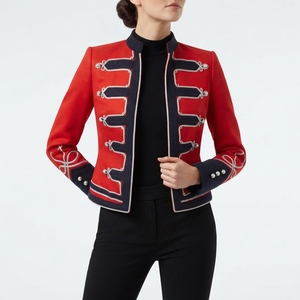 Bold Red Navy <b>Silver</b> Braided Hussar <b>Jacket</b> <b>Women</b> Hungarian Ceremonial Band Coat Napoleonic Style Fit - Product Image 3