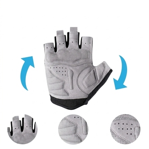 Gants de cyclisme d'été unisexes en maille polyester avec grip sur la paume, demi-doigts, rouge, noir, gris, bleu - Product Image 3