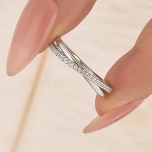 925 Moissanite Unique Criss <b>Cross</b> Wedding Band for Women Sterling <b>Silver</b> Gold Plated 0.5 Carat Round Brilliant Cut Classic Sale - Product Image 6
