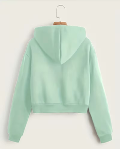 Mint Green Winter Solid Regular Fleece Breathable Hoodie Pullover Sweatshirt Front Logo Long Sleeve for Women Casual Wear - Product Image 2