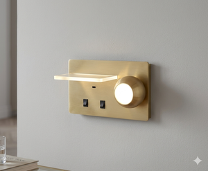 Modern LED Wall Lamp with Glass Shelf <b>USB</b>-<b>C</b> Port Warm White Round Shade On/Off <b>Switch</b> OEM/ODM Lumetal Vietnam - Product Image 1