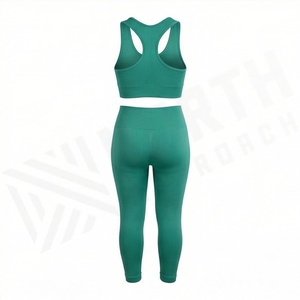 Ensemble de vêtements de yoga d'extérieur à séchage rapide avec logo personnalisé, haut épaules dénudées et leggings, vêtements de sport pour femmes, vente en gros - Product Image 2