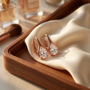 Pendientes de Aro con Diamantes Cultivados en Laboratorio RAAMAA, Facetados y en Forma de Pera, Oro Rosa de 10k, 14k, 18k, Claridad VVS/VS - Product Image 1