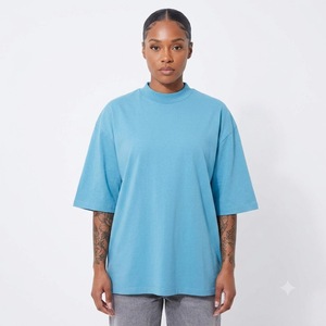เสื้อยืดสีน้ำเงินล้วน แบบยูนิเซ็กส์ แขนสั้น คอกลม ผ้าถัก 100% คอตตอน ทรงปกติ น้ำหนัก 220 กรัม ไม่หดตัว - Product Image 2