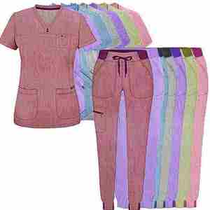 Wholesale High Quality Eco-Friendly Medical Hospital <b>Scrubs</b> Set Unisex V-neck Stretch <b>Scrub</b> <b>Tops</b> Jogger Pants Customized Color - Product Image 1