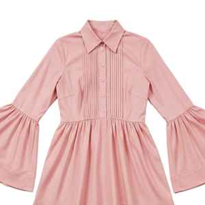 Robe boutonnée en popeline rose pour femme, manches longues évasées, ourlet évasé, tenue décontractée chic, mode boutique, tenue de soirée - Product Image 5