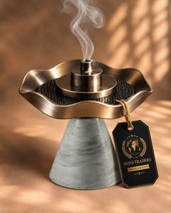 Brûleur à Bakhoor en marbre vert avec base conique, plateau rond en métal, porte-encens arabe, support de luxe pour encens, vente en gros - Product Image 4