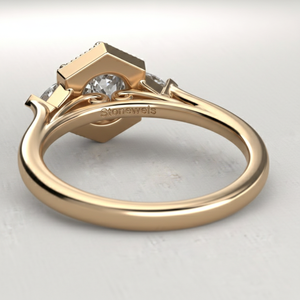 Anillo de Compromiso con Diamante Cultivado en Laboratorio Stonewels, con Halo Hexagonal y Piedras Laterales Trilliant, Engastado en Oro Certificado para Novia - Product Image 3