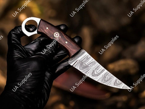 มีดแค้มปิ้งใบตายเหล็กดามัสกัส ดีไซน์ใหม่ปี 2026 ด้ามไม้พะยูงธรรมชาติ OEM 58 HRC คมกริบ พร้อมปลอก - Product Image 4