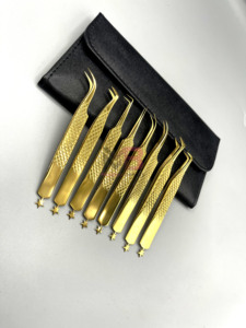 Juego de Pinzas para Pestañas de Acero Inoxidable Profesional de Precisión en Oro Personalizado, Puntas Antimagnéticas y Antiestáticas para Manicura de Pestañas - Product Image 3