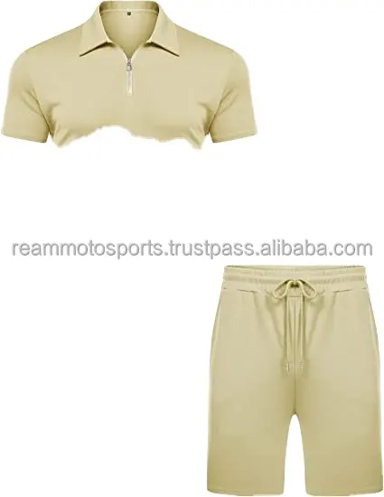 メンズポロシャツとショーツセット2ピース夏服カジュアルクォータージップポロシャツ半袖トラックスーツスタイリッシュなポロセット