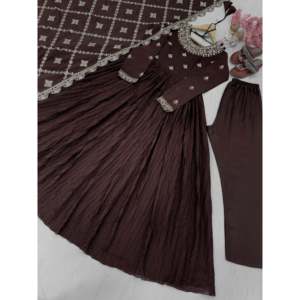 Conjunto de vestido elegante de seda Pure Crush Chinon para mujer, incluye Dupatta y parte inferior para apariencia de fiesta - Product Image 1