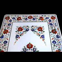 Mesa de Centro Decorativa Tradicional Hecha a Mano con Incrustaciones de Mármol Ecológico, Piedra Preciosa de Lujo con Diseño Floral Blanco Pietra Dura